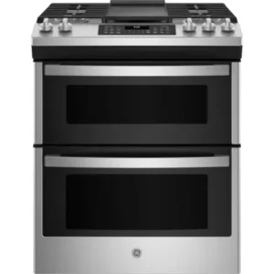 GE 30-inch Slide-in Gas Steam clean Range with True Convection No preheat Air fry Double Oven in Stainless Steel JCGSS86SP3SS